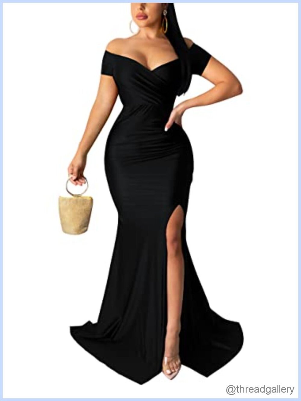 Off Shoulder V Neck Wrap Formal Evening Gown Maxi Dress